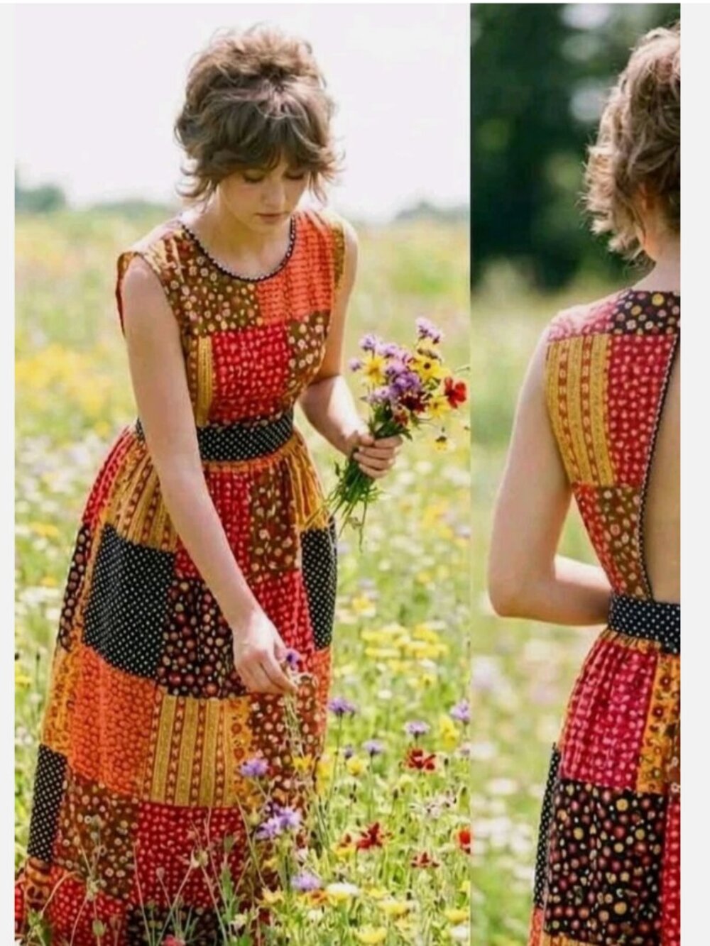 VTG 70s JAPAN Pinafore Calico Patchwork Boho DESIGN HOUSE Prairie Dress Apron OS